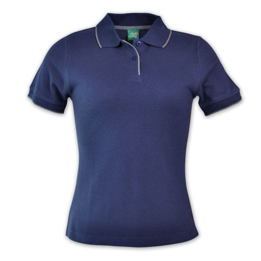 Proactive Ladies Contrast Trim Pique Knit Polo- Navy - While Stocks