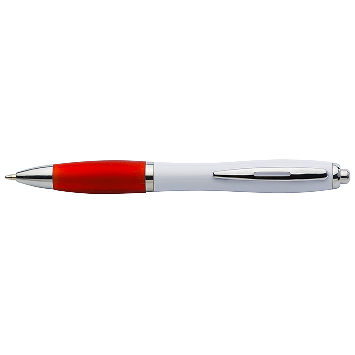 Barron BP30181 - White Barrel Curved Design Ballpoint Pen with Coloured Grip