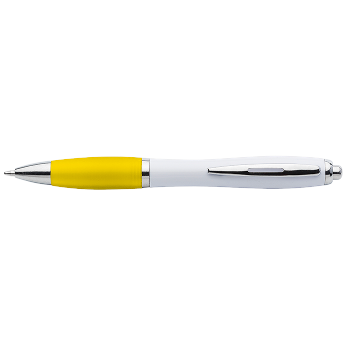 Barron BP30181 - White Barrel Curved Design Ballpoint Pen with Coloured Grip