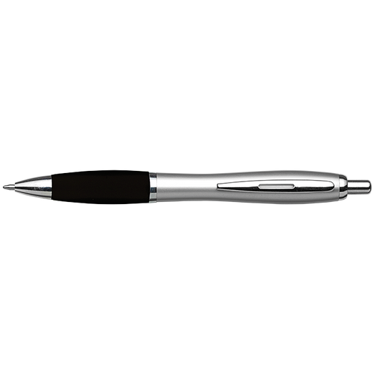 Barron BP30111 - Silver Barrel Curved Design Ballpoint Pen with Coloured Grip