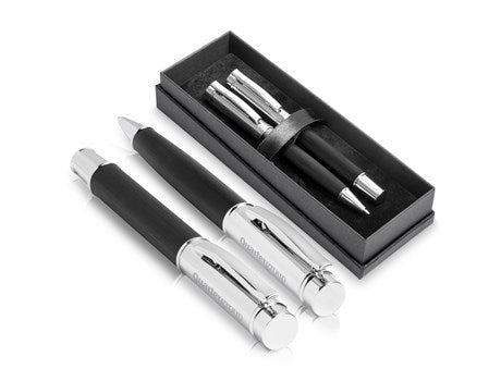 Alex Varga Volans Ball Pen & Rollerball Set  - Black (AV-19051-BL)